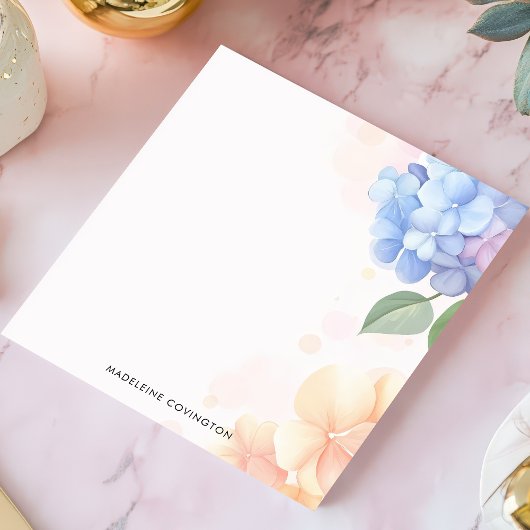 Bloc-note Hydrangea Bleue et Rose Fleurie Nom Personnalisé