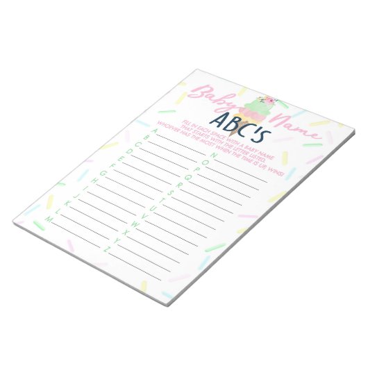 Bloc-note Ice Cream Baby shower ABC Baby Name Game Pack (Incliné)