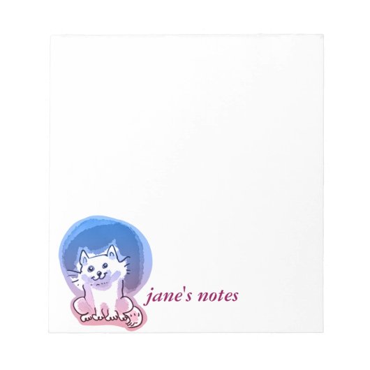 Bloc-note illustration de chaton blanc de style cartoon (Devant)