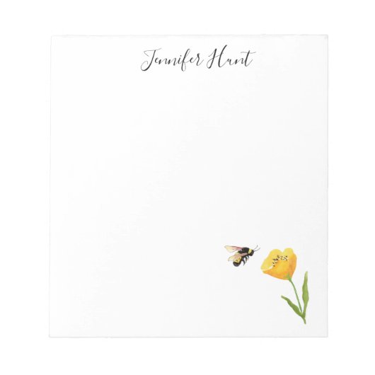Bloc-note Illustration de fleur jaune et d'abeille (Devant)