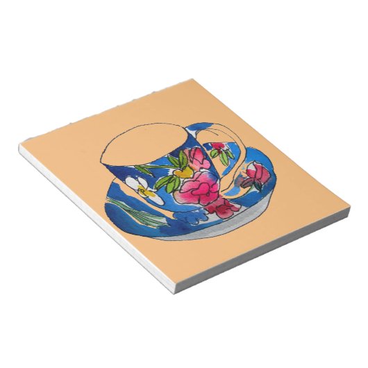 Bloc-note illustration originale de l'aquarelle Teacups vint (Incliné)