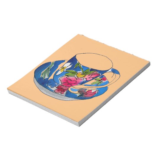 Bloc-note illustration originale de l'aquarelle Teacups vint (Tourné)