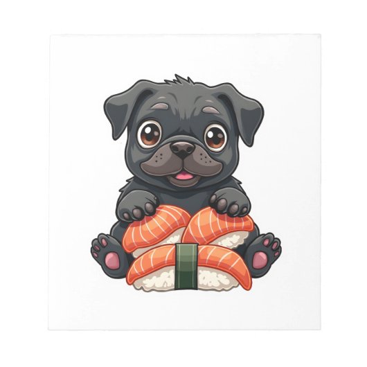 Bloc-note Illustration vectorielle de sushi de pug noir mign (Devant)