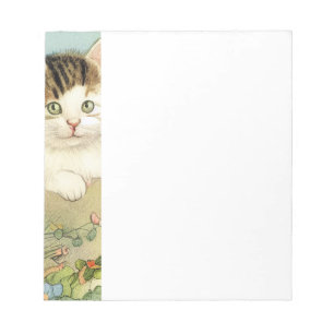Bloc-note Illustration vintage de chat avec fleurs roses