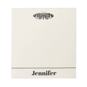 Bloc-note Illustration vintage Moth Beige Noir Personnalisé