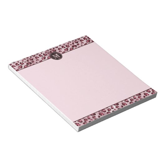 Bloc-note Impression d'animal à léopard rose avec monogramme (Incliné)