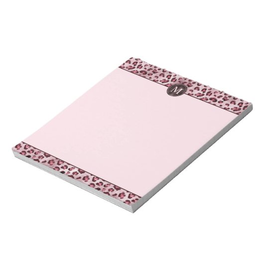 Bloc-note Impression d'animal à léopard rose avec monogramme (Tourné)