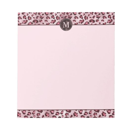 Bloc-note Impression d'animal à léopard rose avec monogramme (Devant)