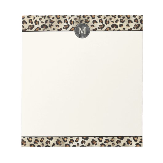 Bloc-note Impression d'animal léopard avec monogramme en fau (Devant)