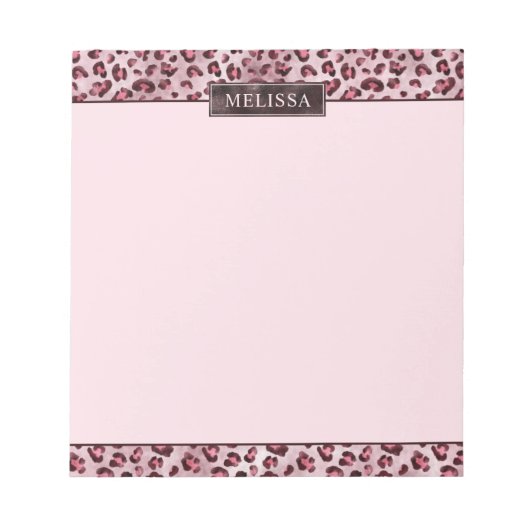 Bloc-note Impression d'animal léopard rose avec faux feuille (Devant)