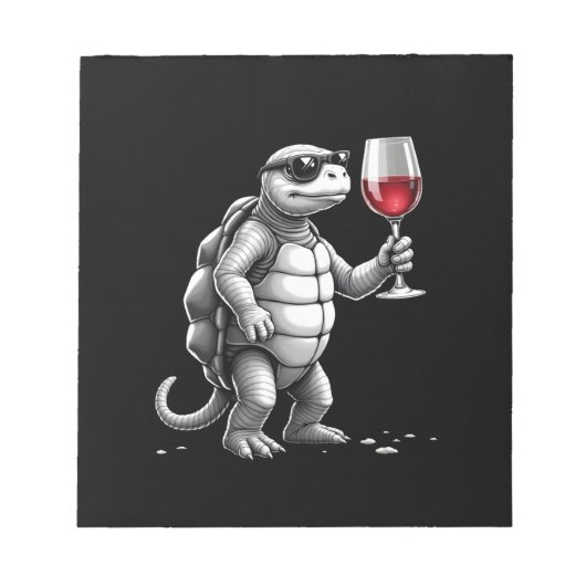 Bloc-note impression d'art de tortue cool buvant du vin roug (Devant)