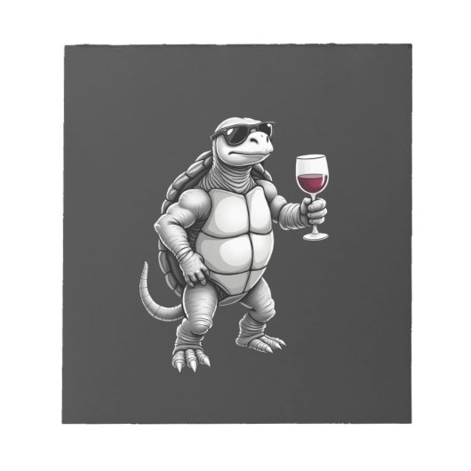 Bloc-note impression d'art de tortue cool buvant du vin roug (Devant)