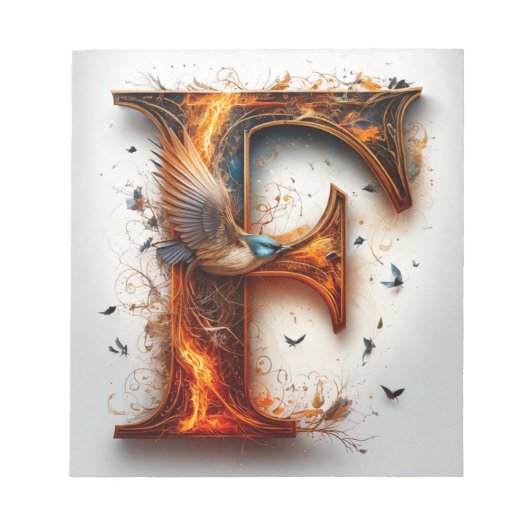 Bloc-note Impression de lettre « F » Phoenix brûlant/Carte p (Devant)