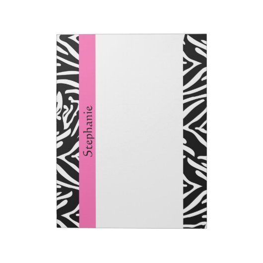 Bloc-note Impression Zèbre noir, blanc et rose chaud personn (Tourné)
