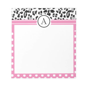 Bloc-note Imprimé monogramme à pois et animaux girly 