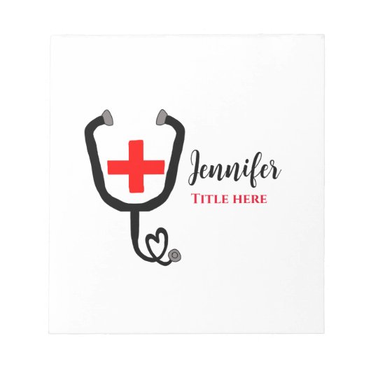 Bloc-note Infirmière médecin rouge plus stéthoscope ajouter (Devant)