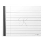 Bloc-note Initiale & Nom Noir/Blanc Simple Stripes Motif (Devant)
