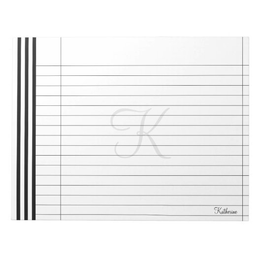 Bloc-note Initiale & Nom Noir/Blanc Simple Stripes Motif (Devant)