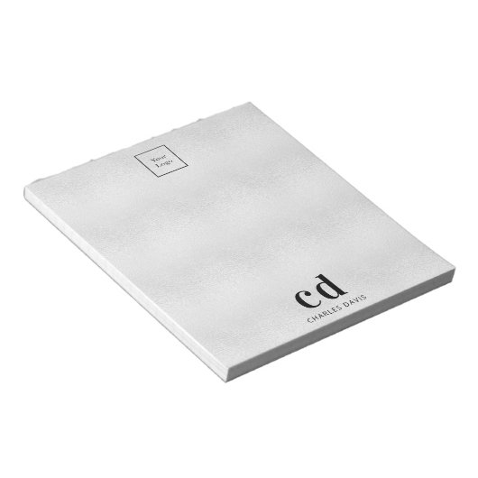 Bloc-note Initiales de monogramme argenté logo d'entreprise  (Incliné)