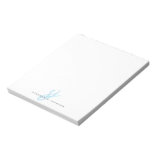 Bloc-note Initiales de monogramme en script bleu clair (Tourné)