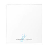 Bloc-note Initiales de monogramme en script bleu clair (Devant)
