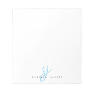 Bloc-note Initiales de monogramme en script bleu clair