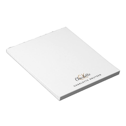 Bloc-note Initiales de monogramme script blanc noir (Incliné)