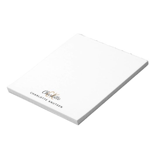 Bloc-note Initiales de monogramme script blanc noir (Tourné)