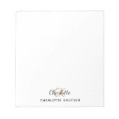 Bloc-note Initiales de monogramme script blanc noir (Devant)