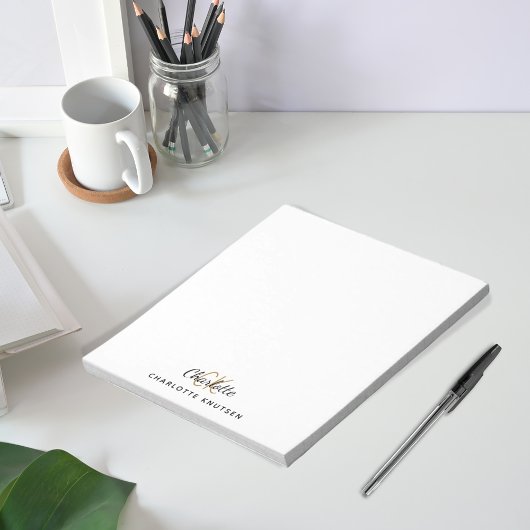 Bloc-note Initiales de monogramme script blanc noir