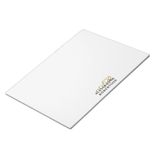 Bloc-note Initiales dorées de monogramme personnalisé blanc (Incliné)