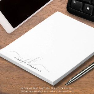 Bloc-note Initiales du monogramme de script moderne gris min