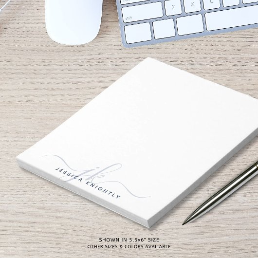 Bloc-note Initiales du monogramme de script moderne gris min