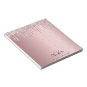 Bloc-note Initiales monogramme à gouttes scintillantes rose  (Incliné)