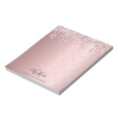 Bloc-note Initiales monogramme à gouttes scintillantes rose  (Tourné)