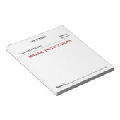 Bloc-note Instructions spéciales Slip Note Pad (blanc) (Incliné)