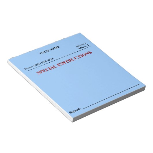 Bloc-note Instructions spéciales Slip Note Pad (bleu) (Incliné)