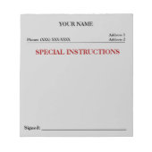 Bloc-note Instructions spéciales Slip Note Pad (Gris) (Devant)