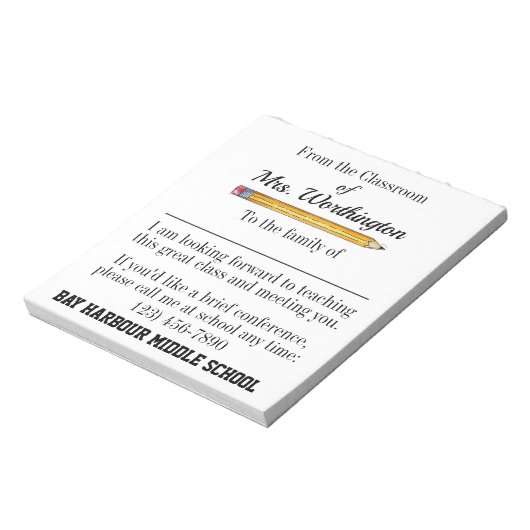 Bloc-note Intro Parent. Pad de note scolaire petit (Tourné)