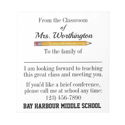 Bloc-note Intro Parent. Pad de note scolaire petit (Devant)