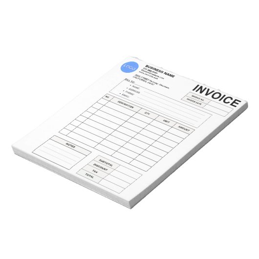 Bloc-note Invoice Order Form & Custom Small Business Logo (Tourné)