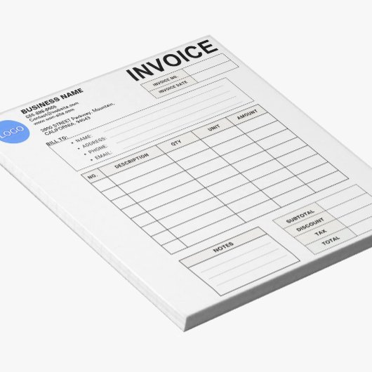Bloc-note Invoice Order Form & Custom Small Business Logo