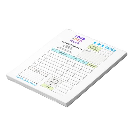 Bloc-note Invoice Sales Receipt Form | Custom Business Logo (Tourné)