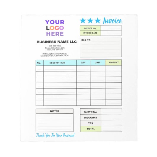 Bloc-note Invoice Sales Receipt Form | Custom Business Logo (Devant)