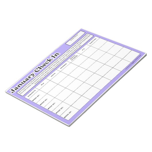 Bloc-note Janvier Semaine Étudiant Progrès Grades Enregistre (Incliné)