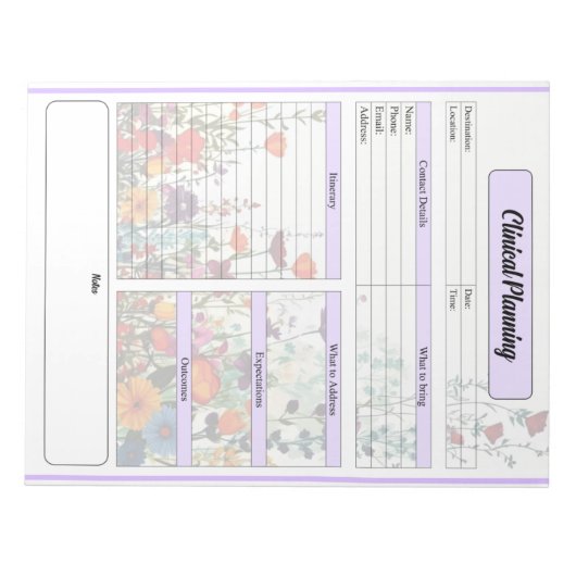 Bloc-note Jardin pourpre fleuri _ Planification clinique (Devant)