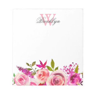 Bloc-note Jardin rose vif Rose chaud Floral Note Monogramme