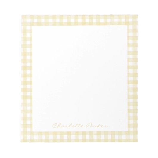 Bloc-note Jaune Beurre Gingham Nom Personnalisé (Devant)