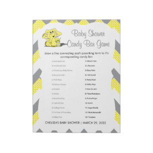 Bloc-note Jaune et gris Chevron Elephant Baby shower Jeu 2