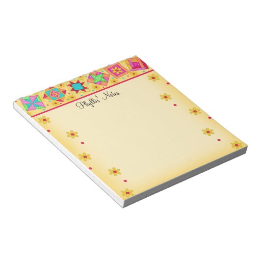 Bloc-note Jaune Patchwork Quilt Block Art (Incliné)